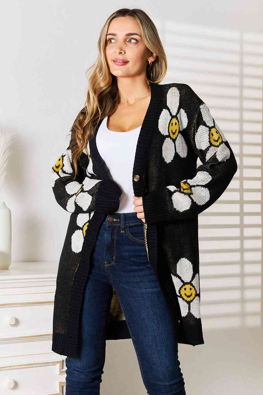 Flower Power Button Down Longline Cardigan - RTS