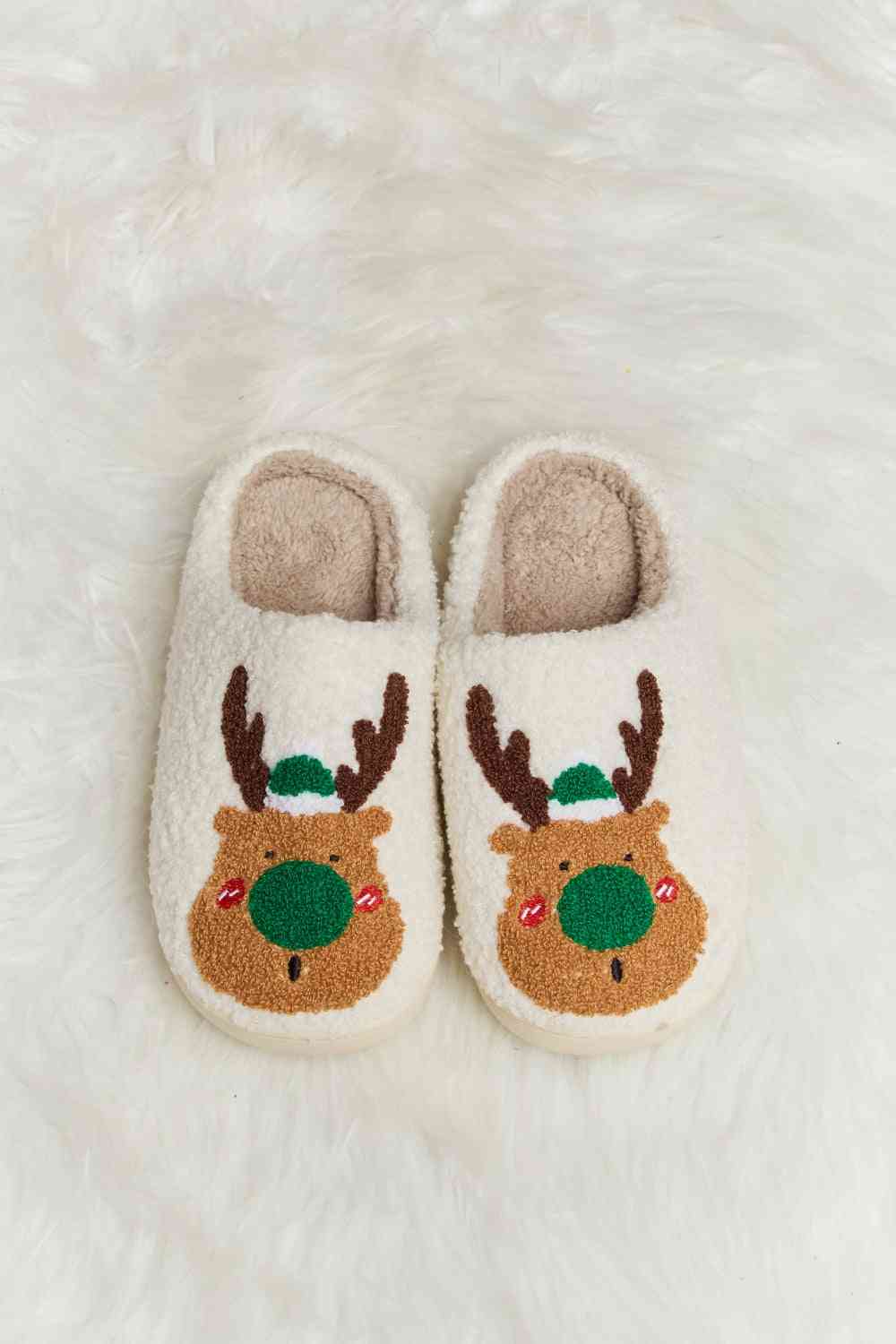 Christmas Rudolph Reindeer Plush Slide Slippers