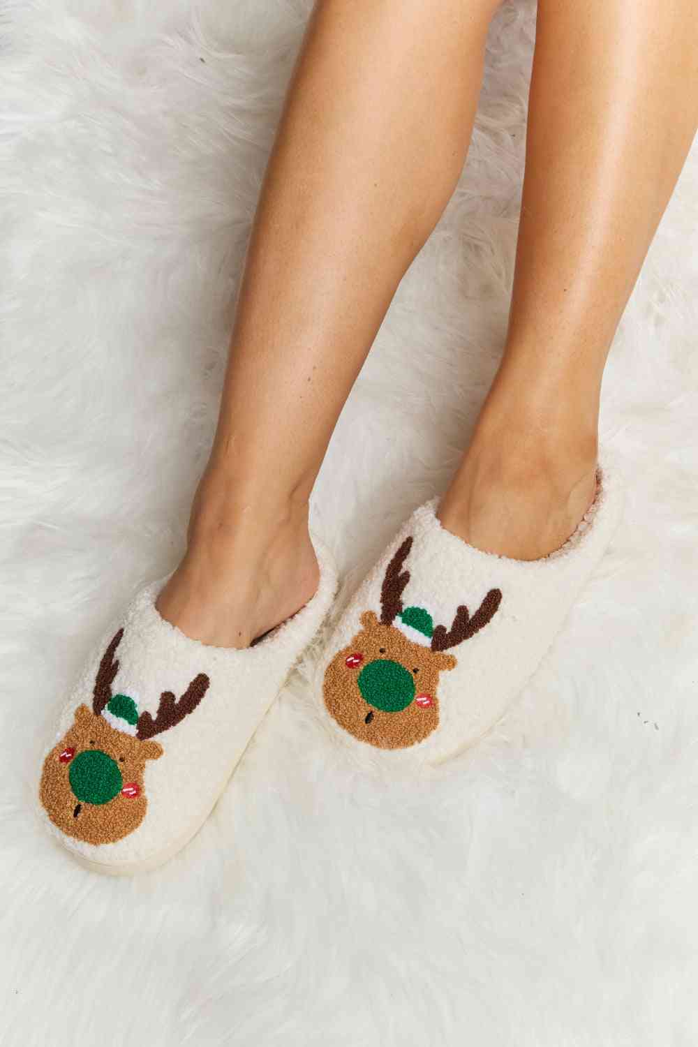 Christmas Rudolph Reindeer Plush Slide Slippers