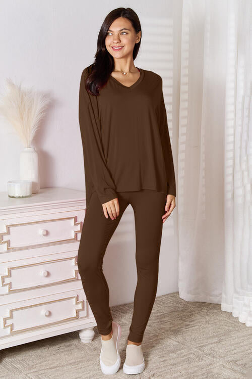 Comfy Loungin V-Neck Soft Long Sleeve Top and Pants Set