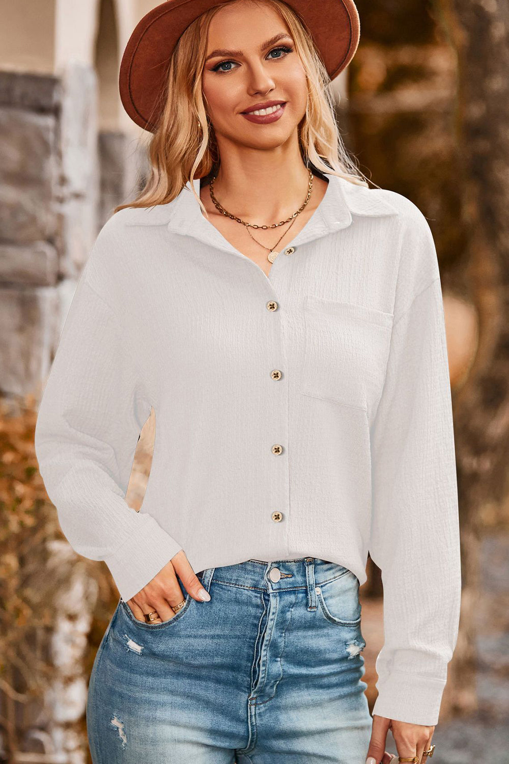 Twisted Collared Neck Long Sleeve Shirt