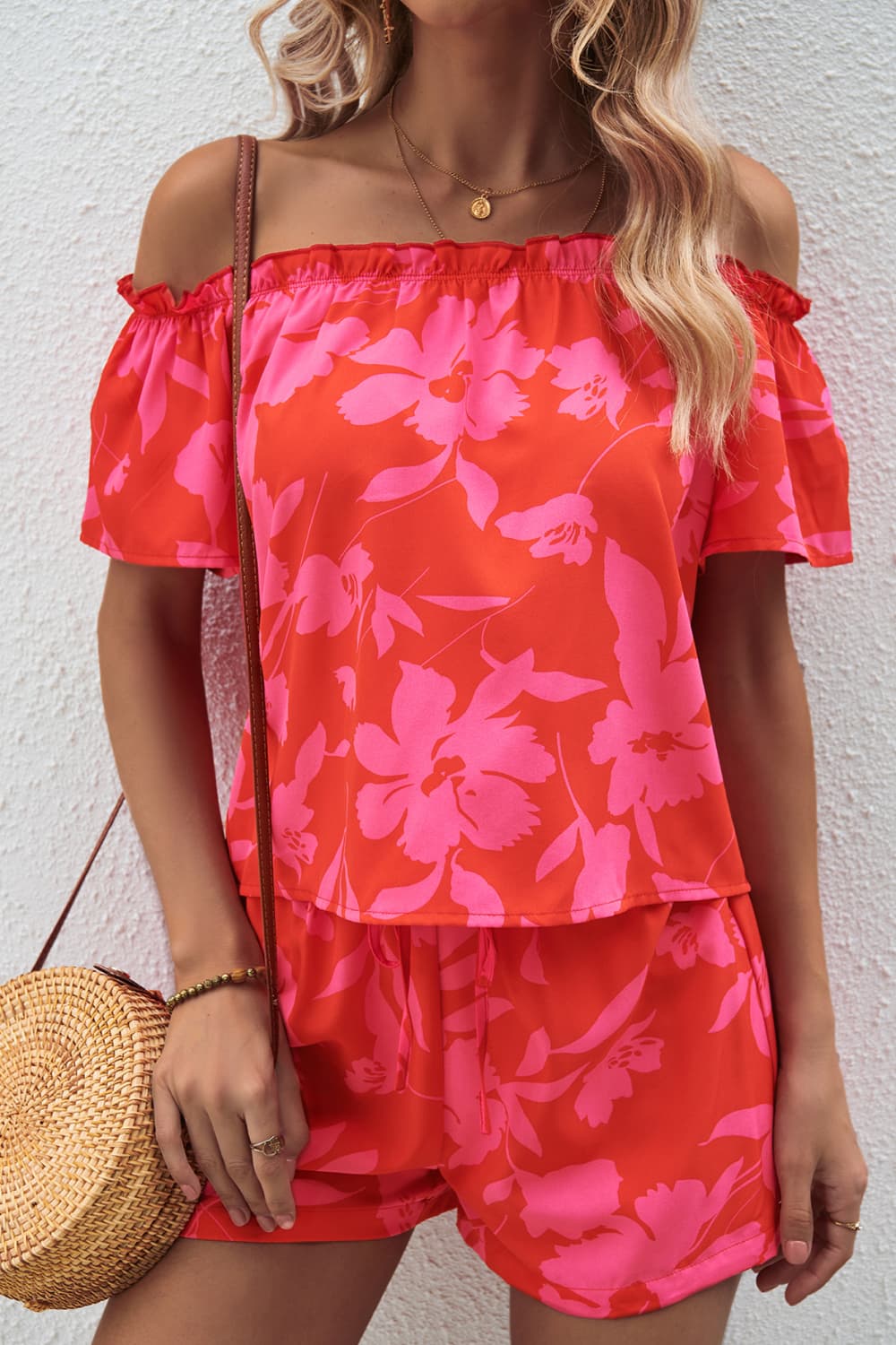 Floral Off-Shoulder Top and Shorts Set