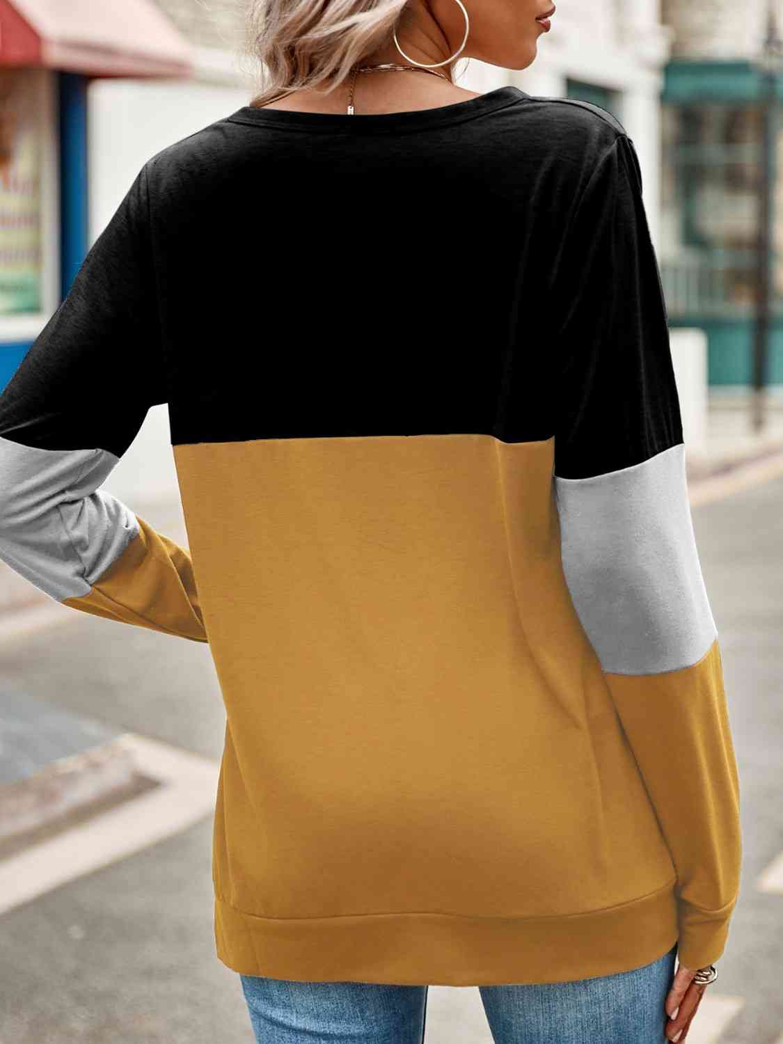 Perfect Day Color Block Cutout Long Sleeve T-Shirt