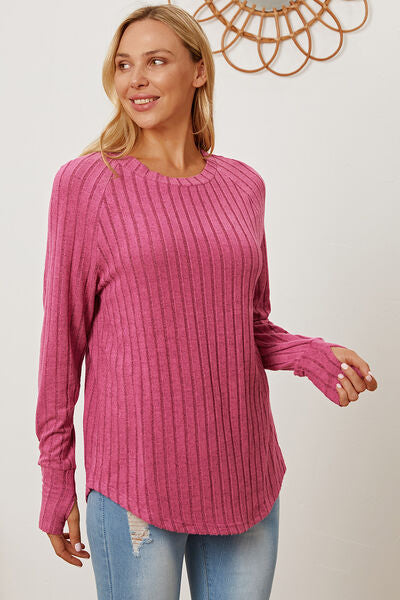 Basic Babe Full Size Ribbed Thumbhole Sleeve T-Shirt