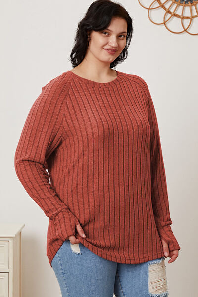 Basic Babe Full Size Ribbed Thumbhole Sleeve T-Shirt