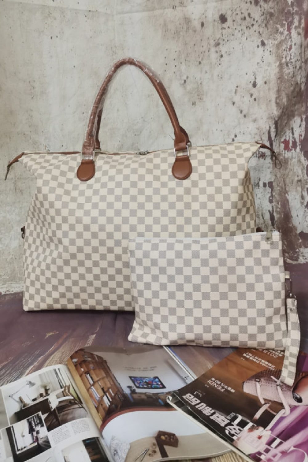 Designer Envy Checkered Two Piece Oversized Bag Set