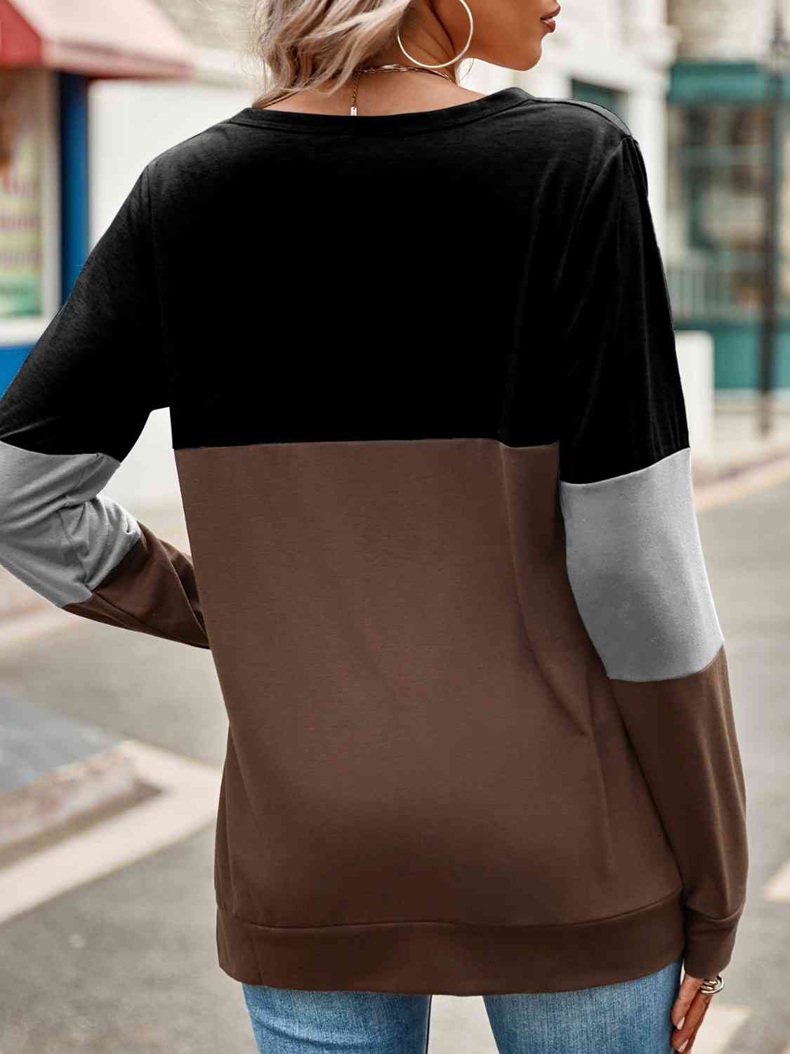 Perfect Day Color Block Cutout Long Sleeve T-Shirt