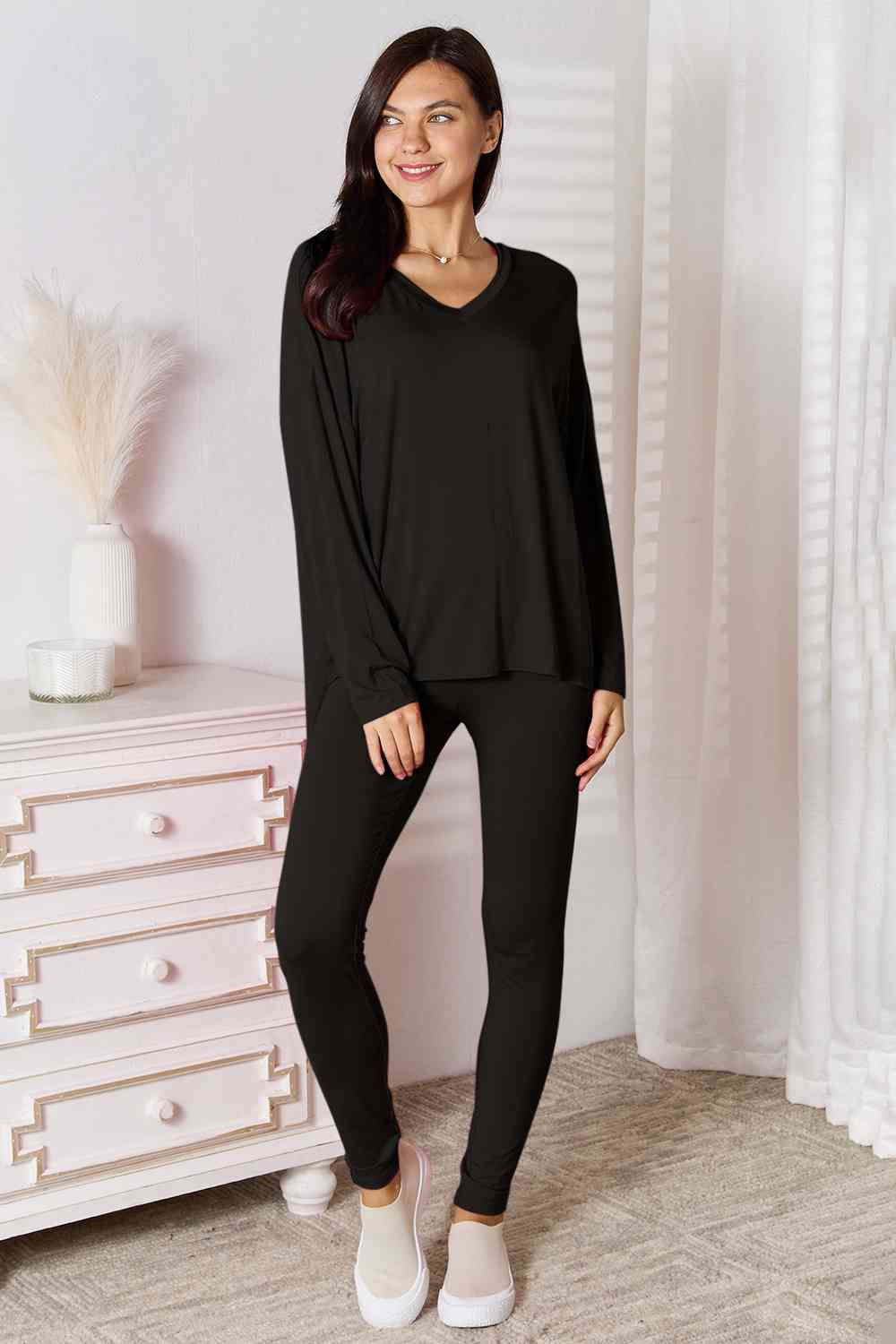 Comfy Loungin V-Neck Soft Long Sleeve Top and Pants Set