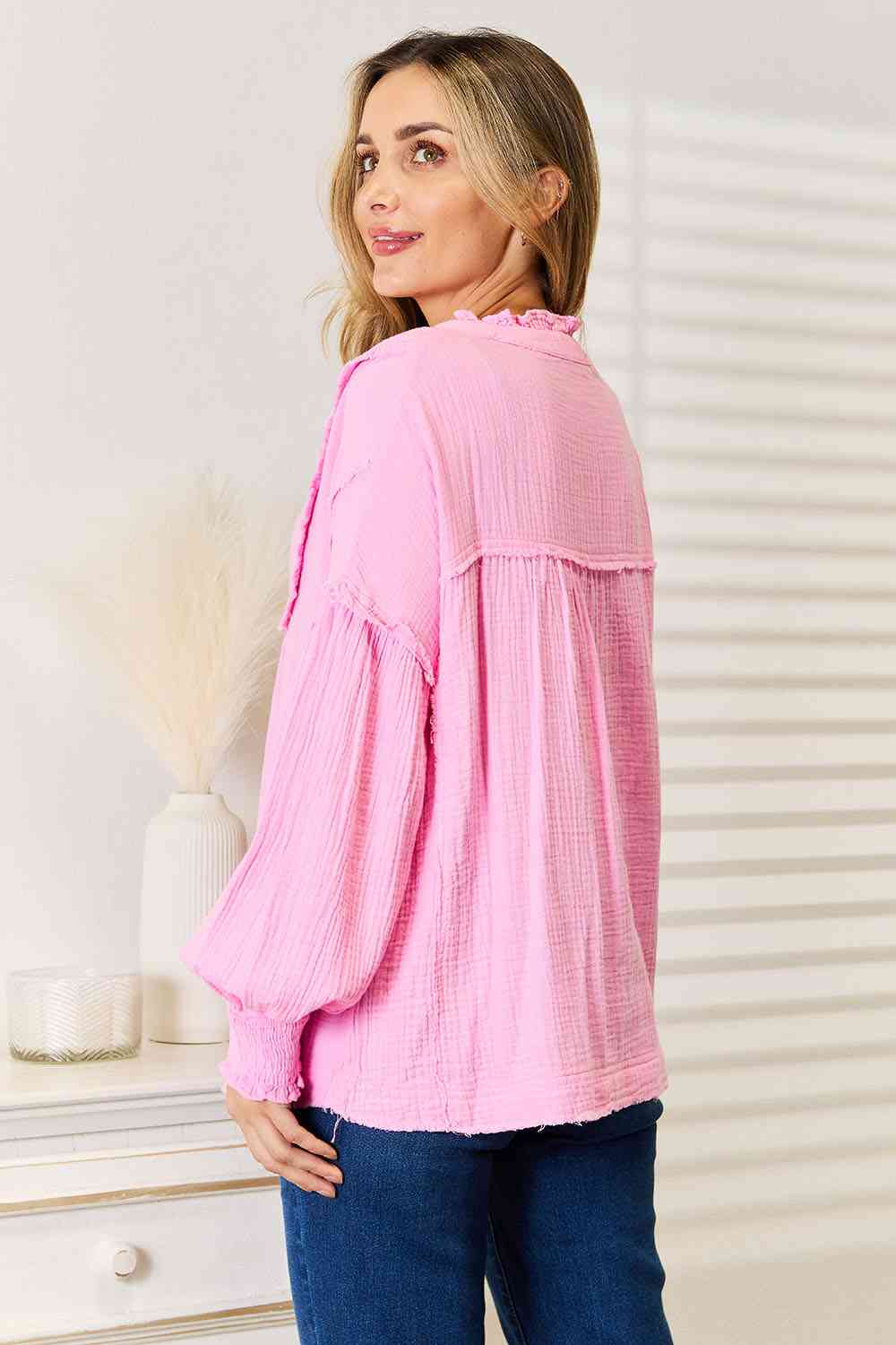 Barbie Party Buttoned Notched Neck Blouse - RTS