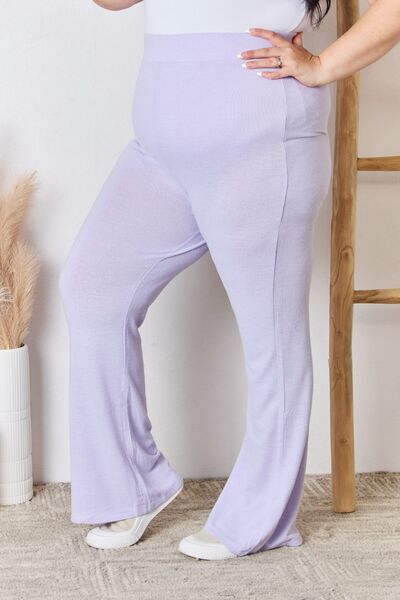 RISEN Full Size High Waist Ultra Soft Knit Flare Pants