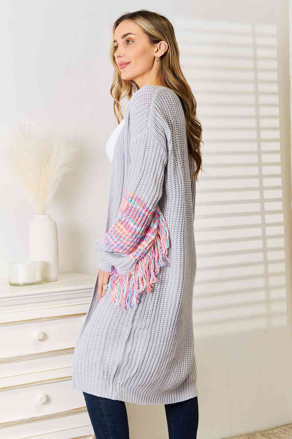 The Western Vibe Woven Fringe Sleeve Dropped Shoulder Cardigan - RTS