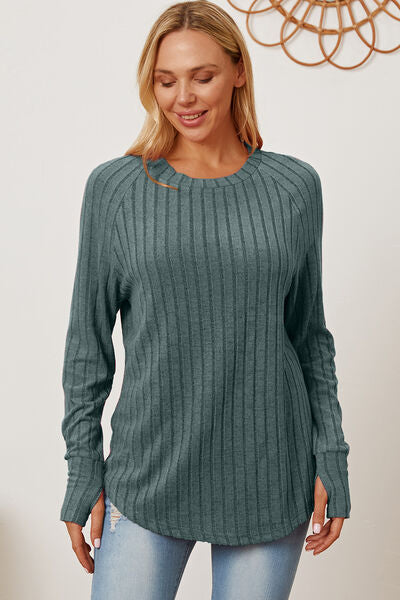 Basic Babe Full Size Ribbed Thumbhole Sleeve T-Shirt