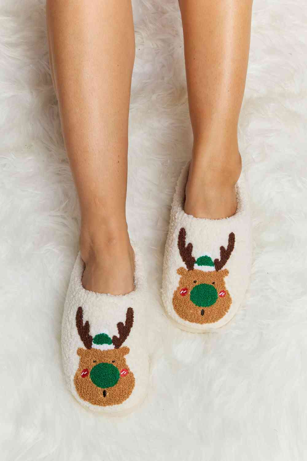 Christmas Rudolph Reindeer Plush Slide Slippers