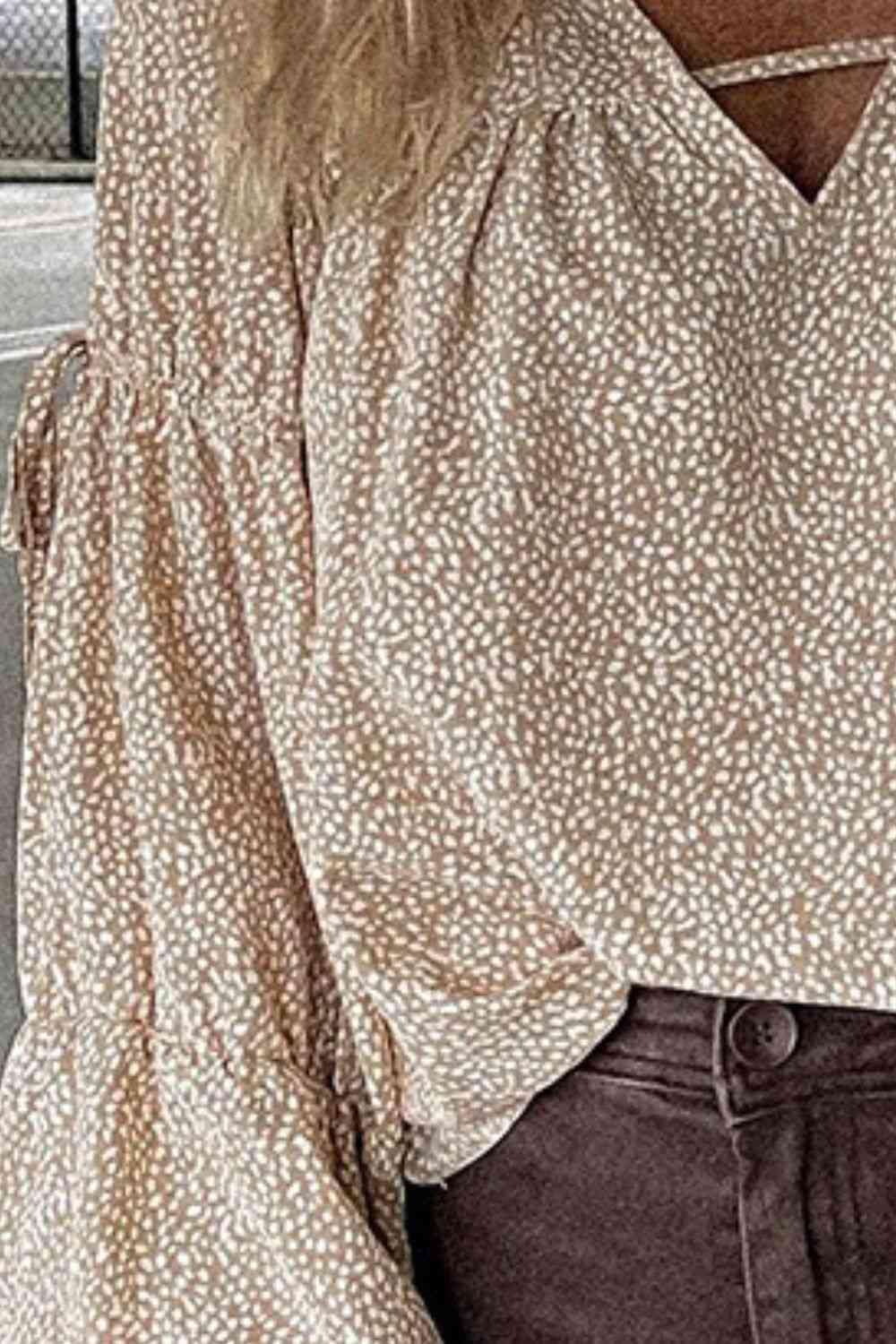 Over Here V-Neck Drawstring Balloon Sleeves Blouse