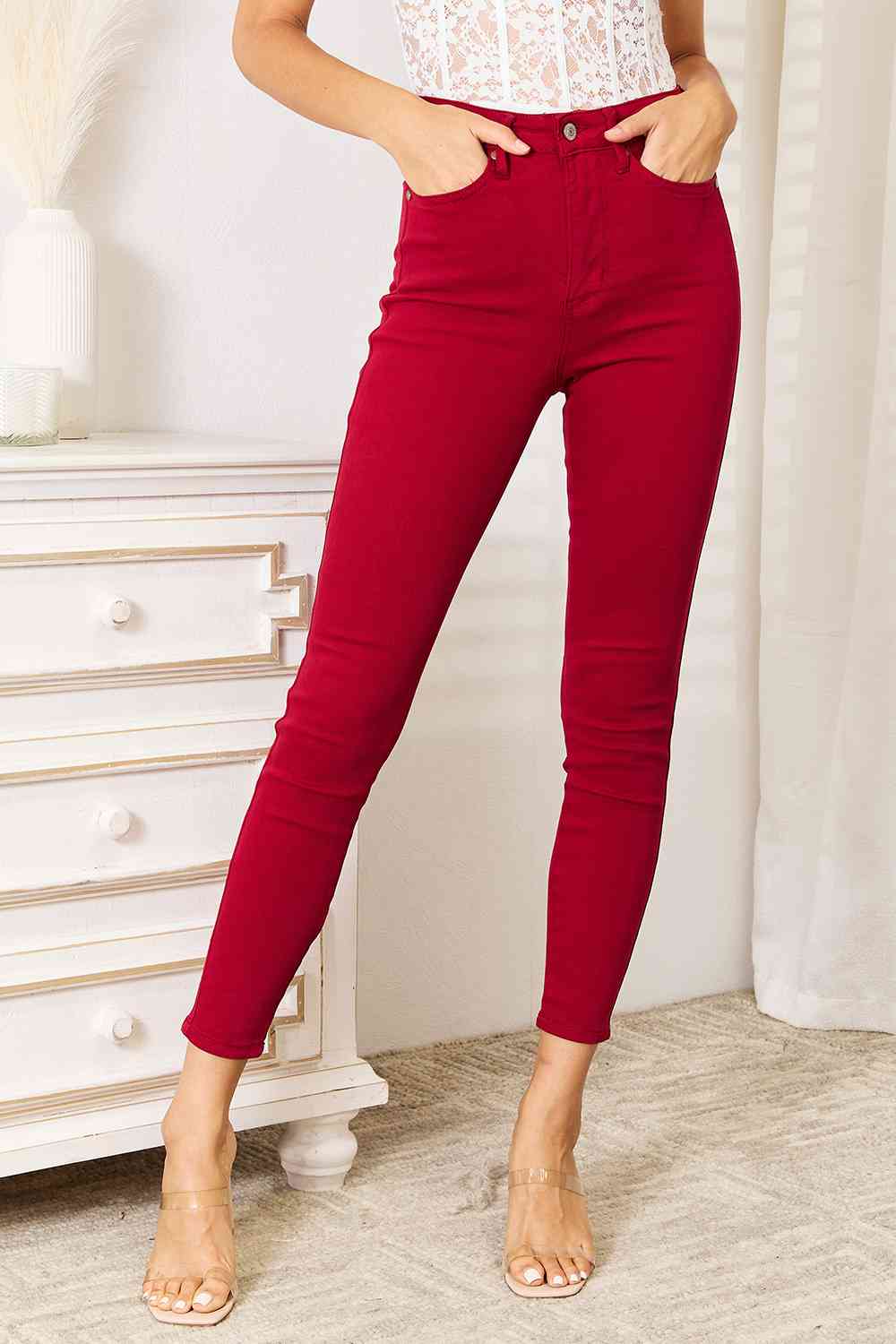 Judy Blue Red High Waist Tummy Control Skinny Jeans