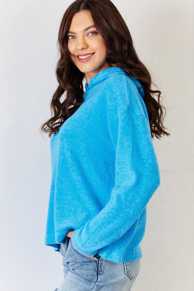 Zenana Blue Full Size Long Sleeve Cozy Hoodie