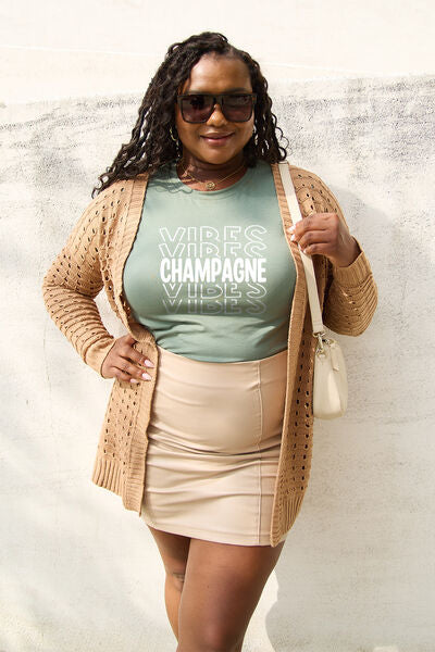 Simply Love Full Size CHAMPAGNE VIBES Round Neck T-Shirt