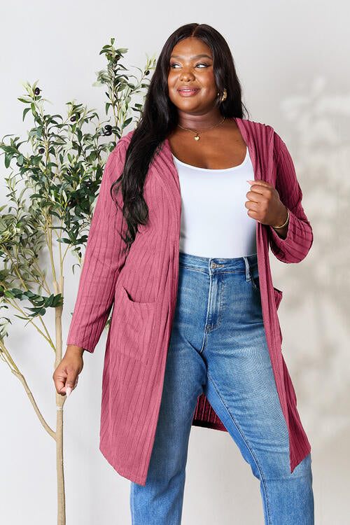 Cozy Babe Ribbed Open Front Long Sleeve Cardigan