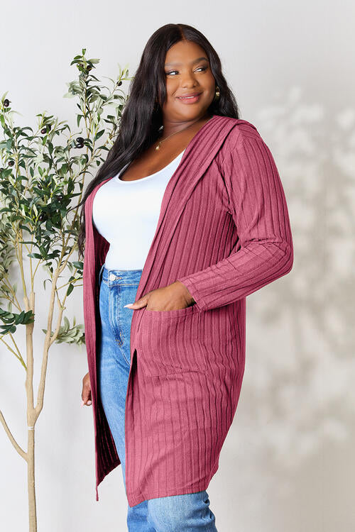 Cozy Babe Ribbed Open Front Long Sleeve Cardigan