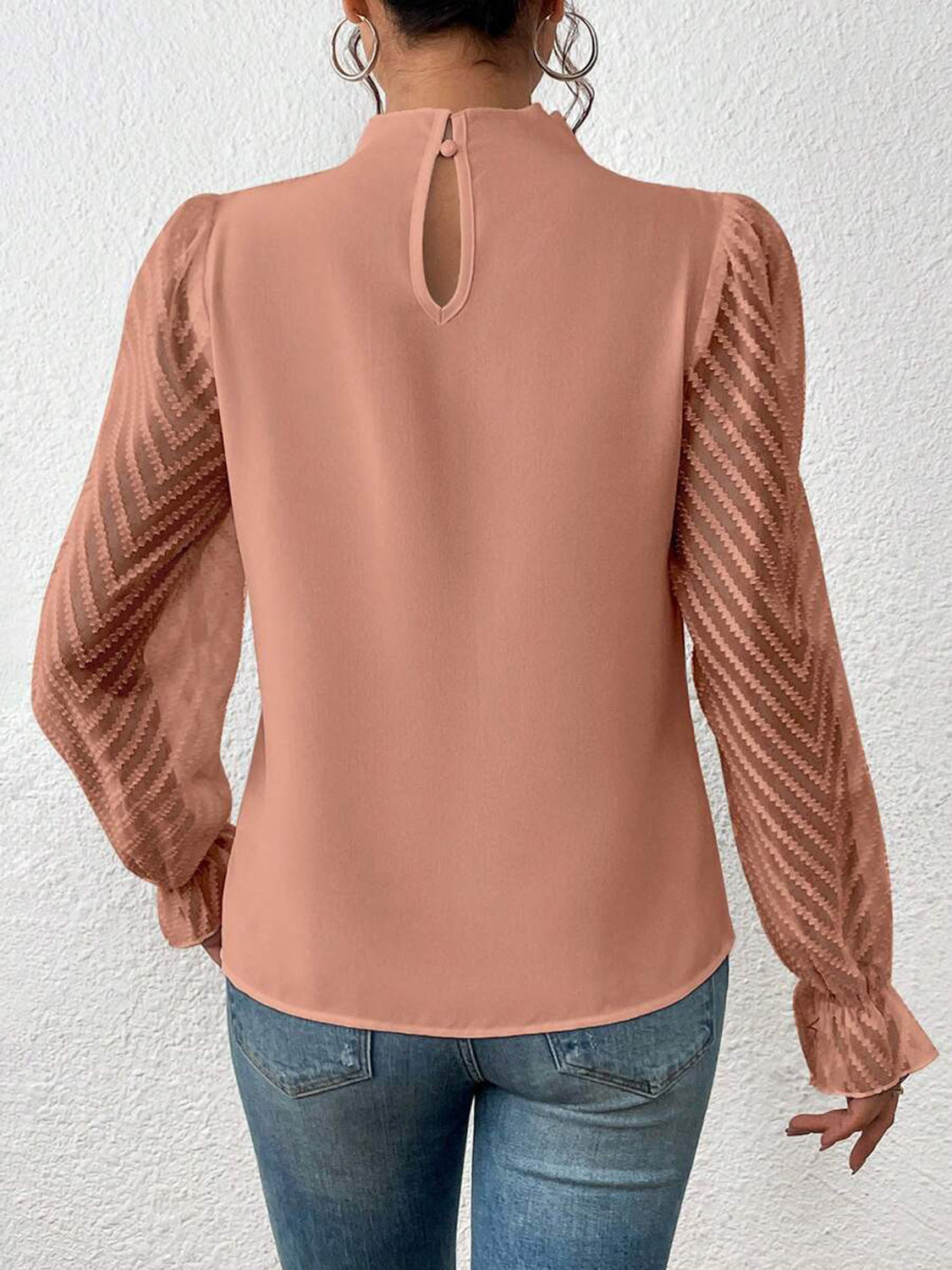 Look Like a Boss Mock Neck Flounce Sleeve Blouse