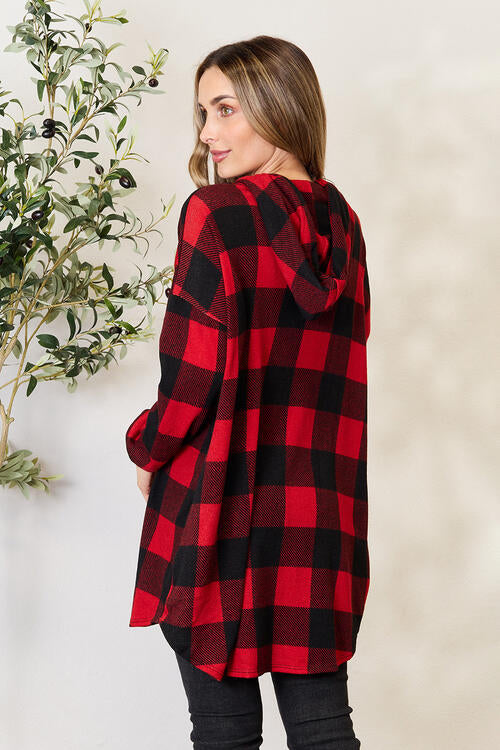 Heimish Buffalo Plaid Button Front Hooded Shirt