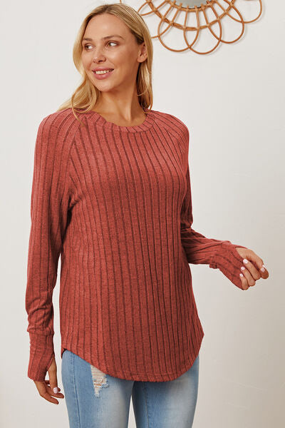 Basic Babe Full Size Ribbed Thumbhole Sleeve T-Shirt