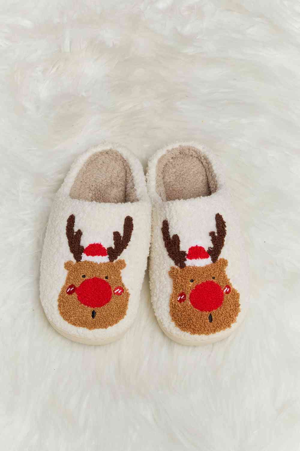 Christmas Rudolph Reindeer Plush Slide Slippers