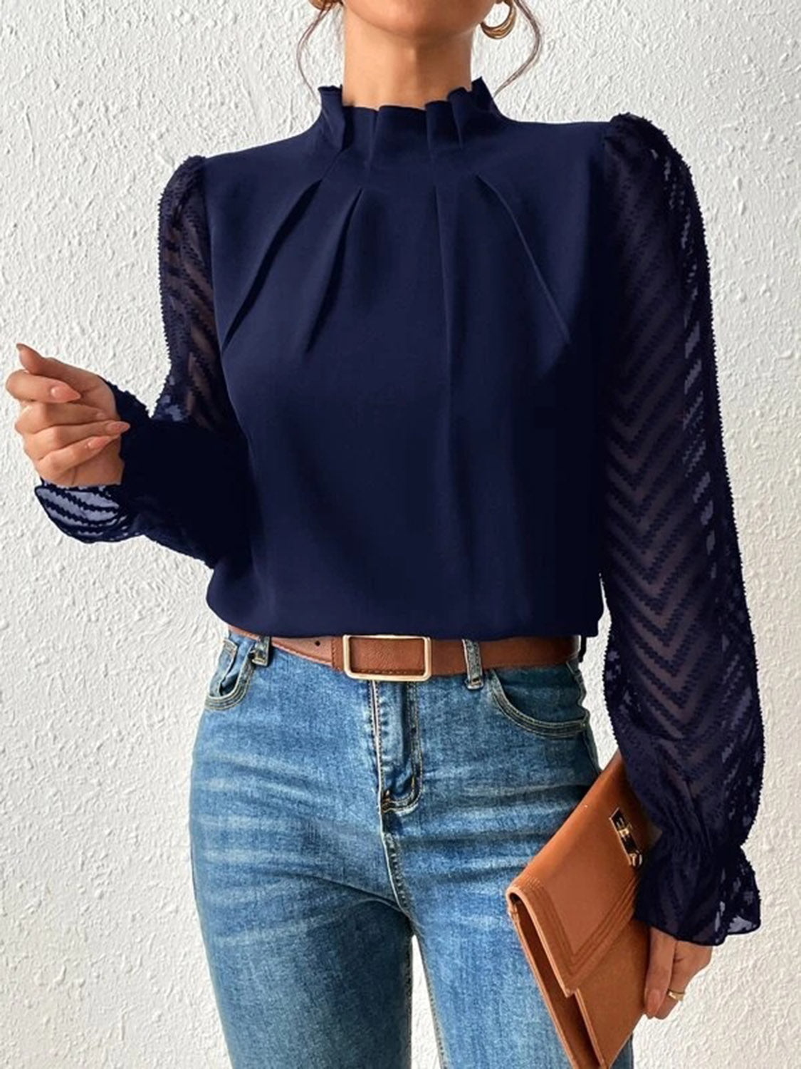 Look Like a Boss Mock Neck Flounce Sleeve Blouse