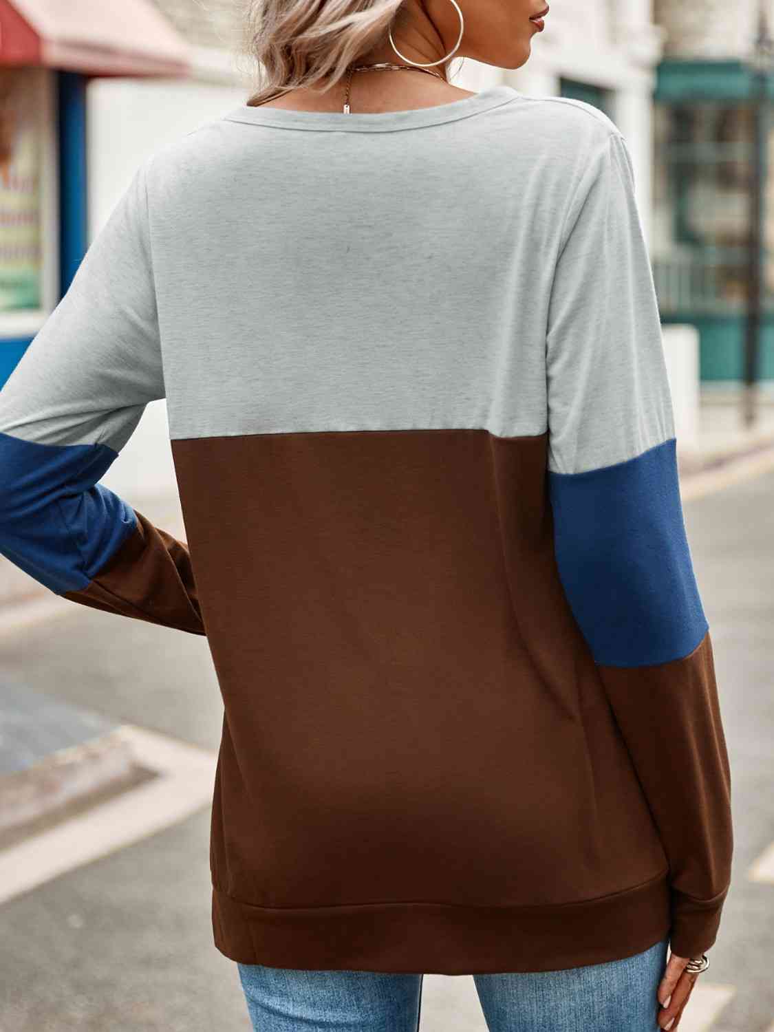 Perfect Day Color Block Cutout Long Sleeve T-Shirt