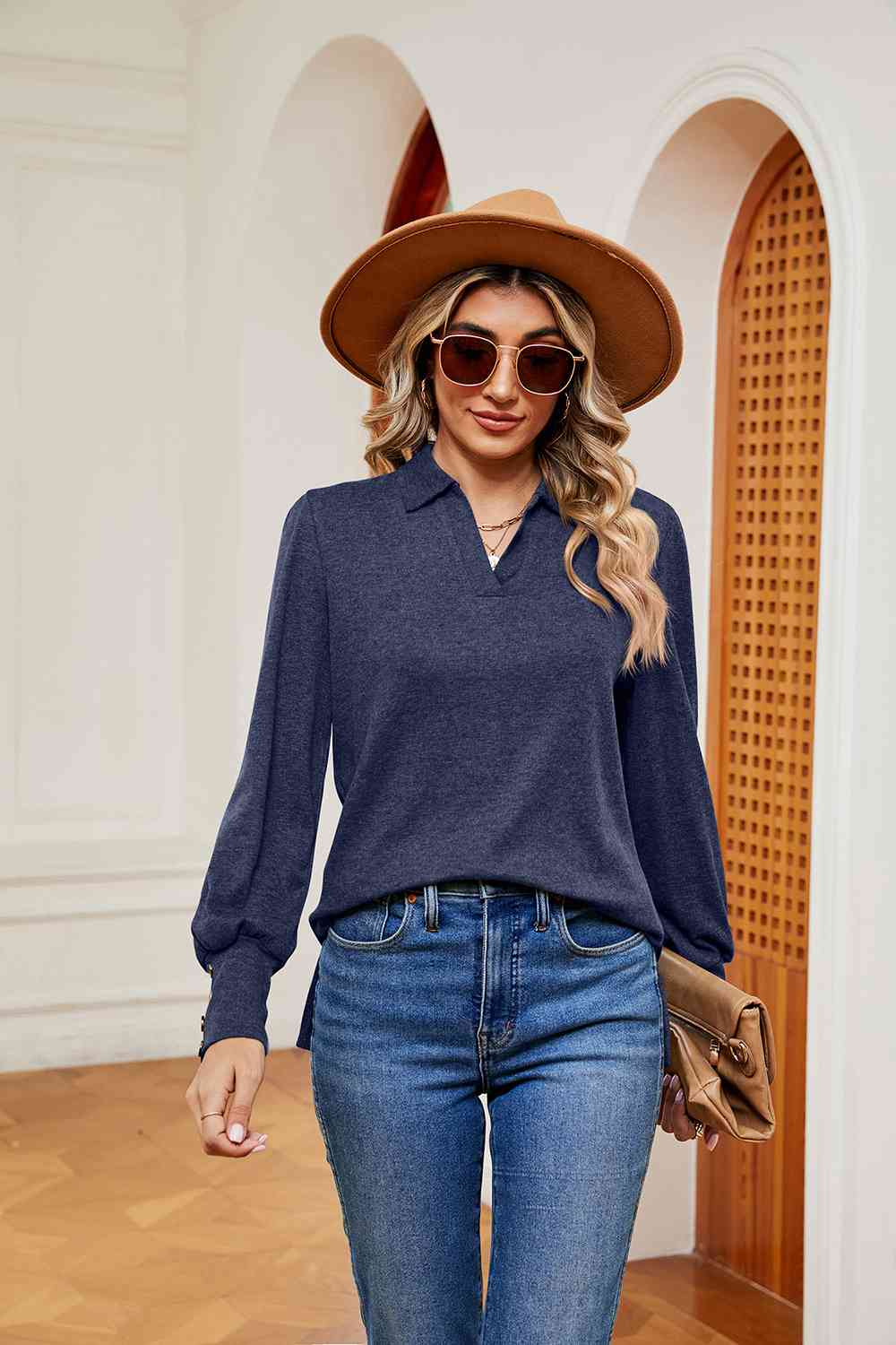 Johnny Collar Long Sleeve Top