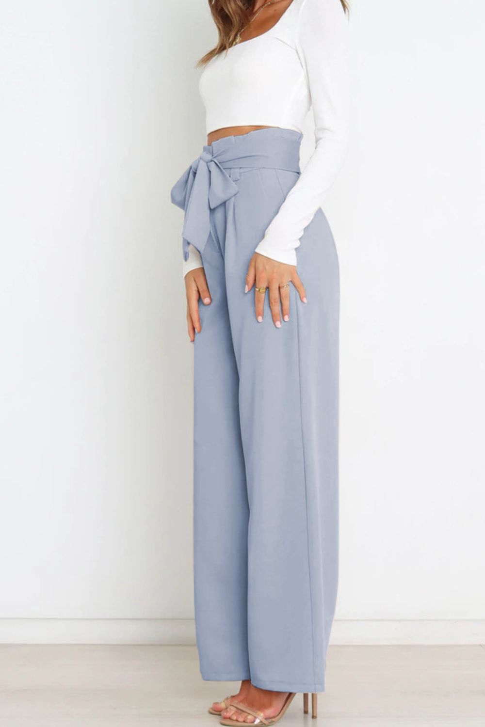 Tie Front Paperbag Wide Leg Pants