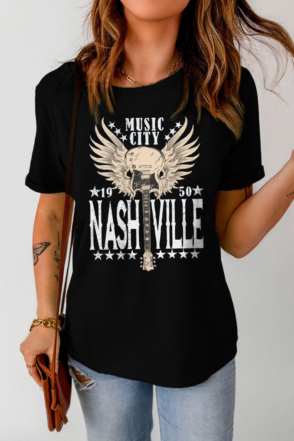 Nashville Graphic Cuffed Sleeve T-Shirt