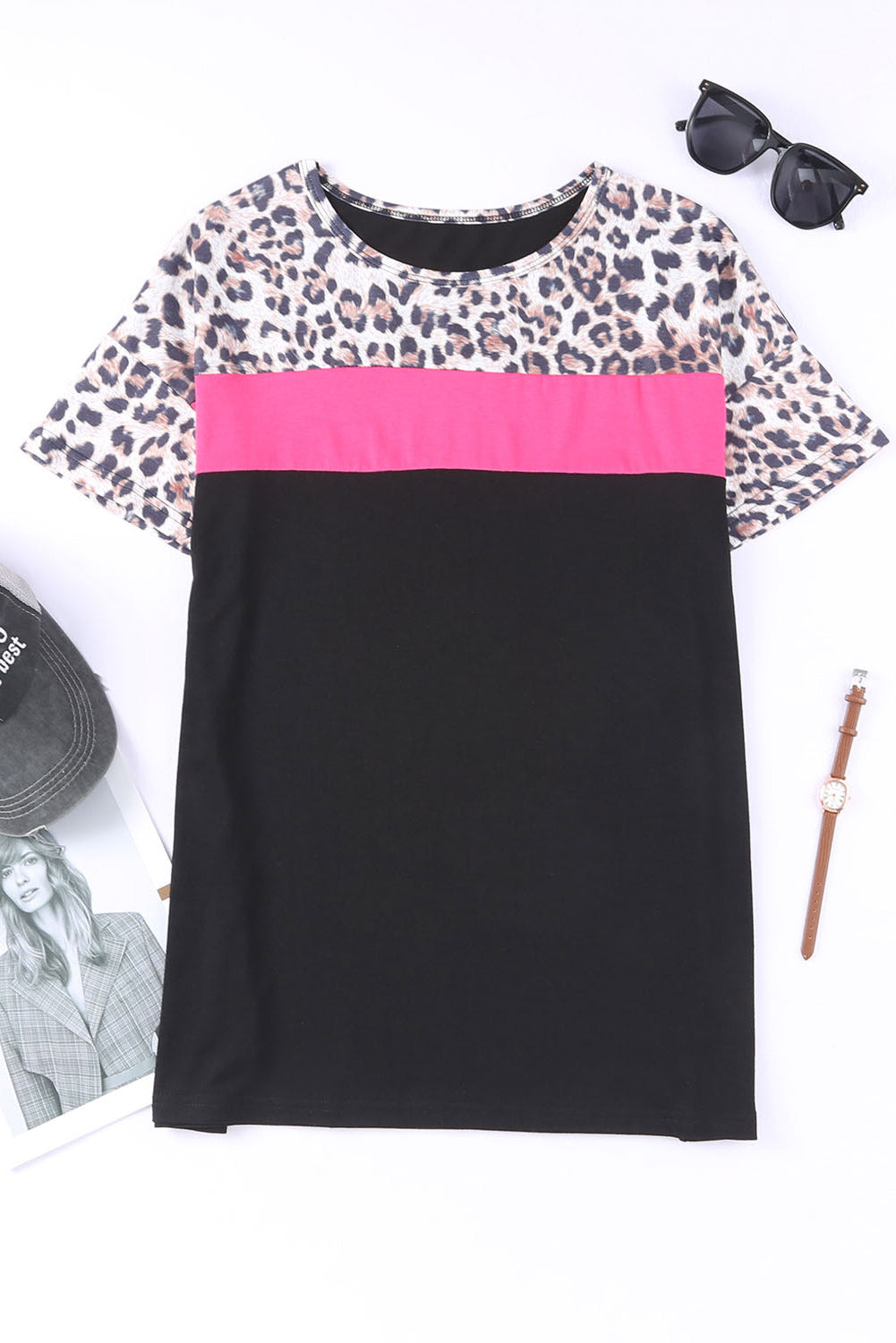 Leopard Color Block Short Sleeve Tee