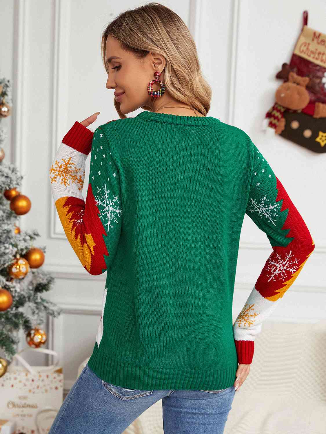 Santa Reindeer Round Neck Long Sleeve Christmas Sweater