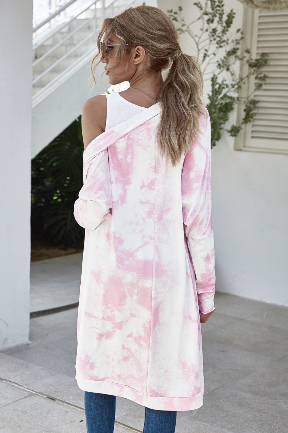 Tie-Dye Open Front Longline Cardigan