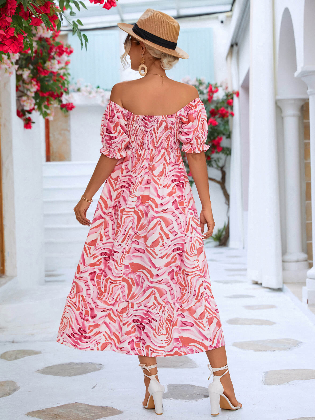 Floral Smocked Flounce Sleeve Midi Dress