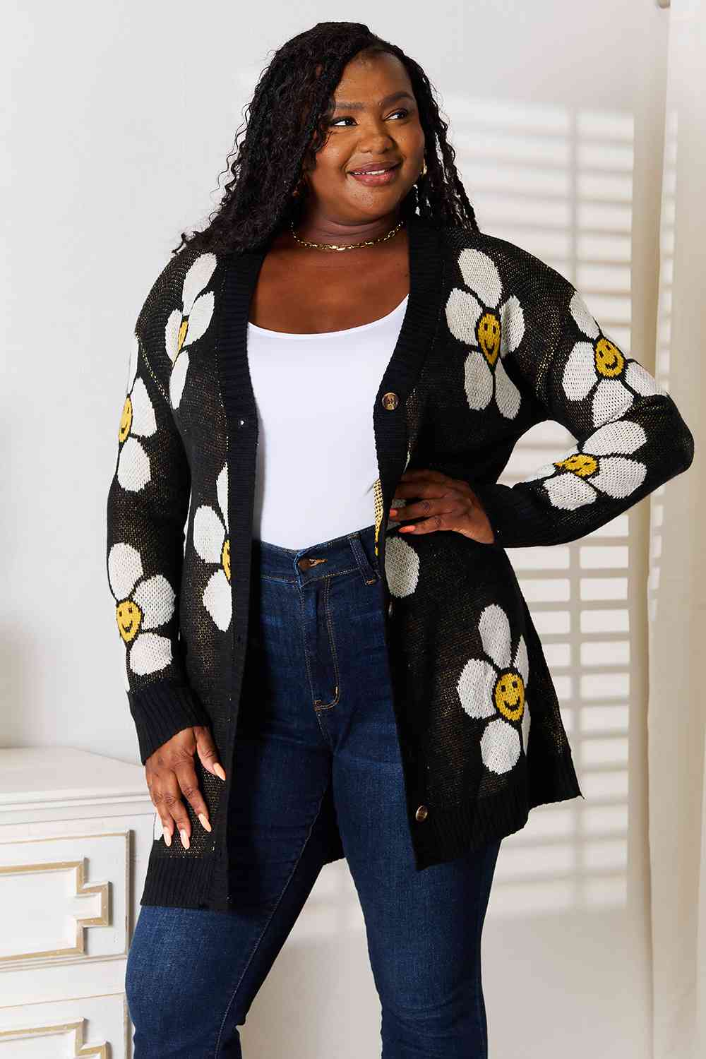 Flower Power Button Down Longline Cardigan - RTS