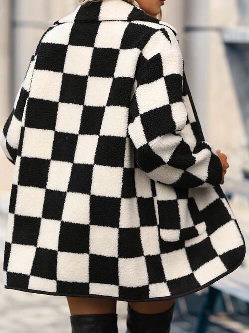 She’s It Checkered Button Front Coat with Pockets