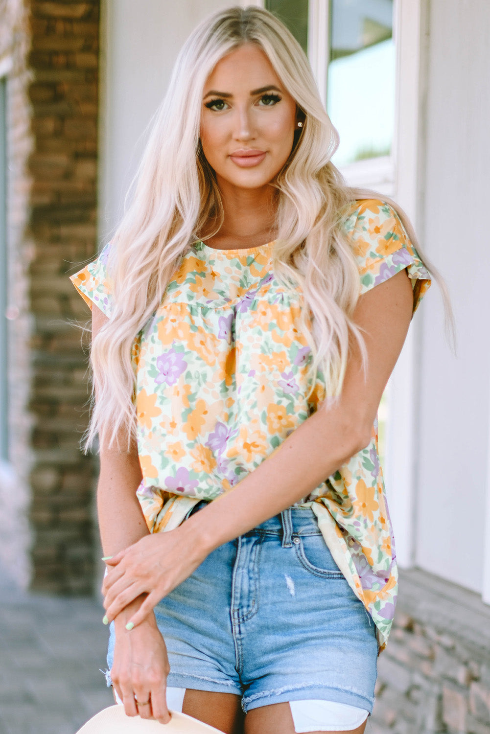 Floral Printed Cap Sleeve Blouse