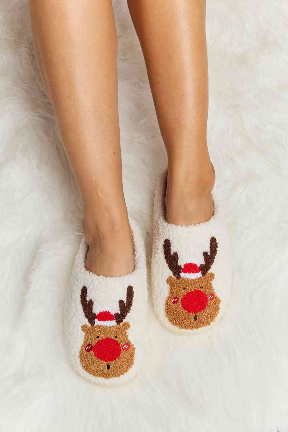 Christmas Rudolph Reindeer Plush Slide Slippers