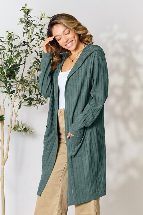 Cozy Babe Ribbed Open Front Long Sleeve Cardigan