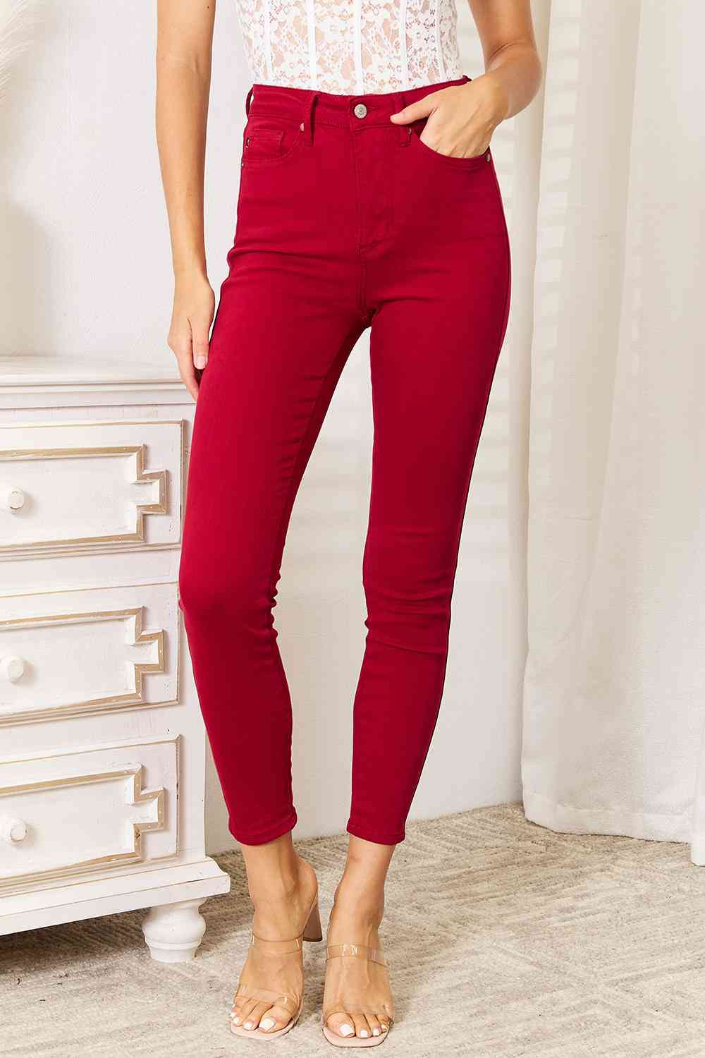 Judy Blue Red High Waist Tummy Control Skinny Jeans