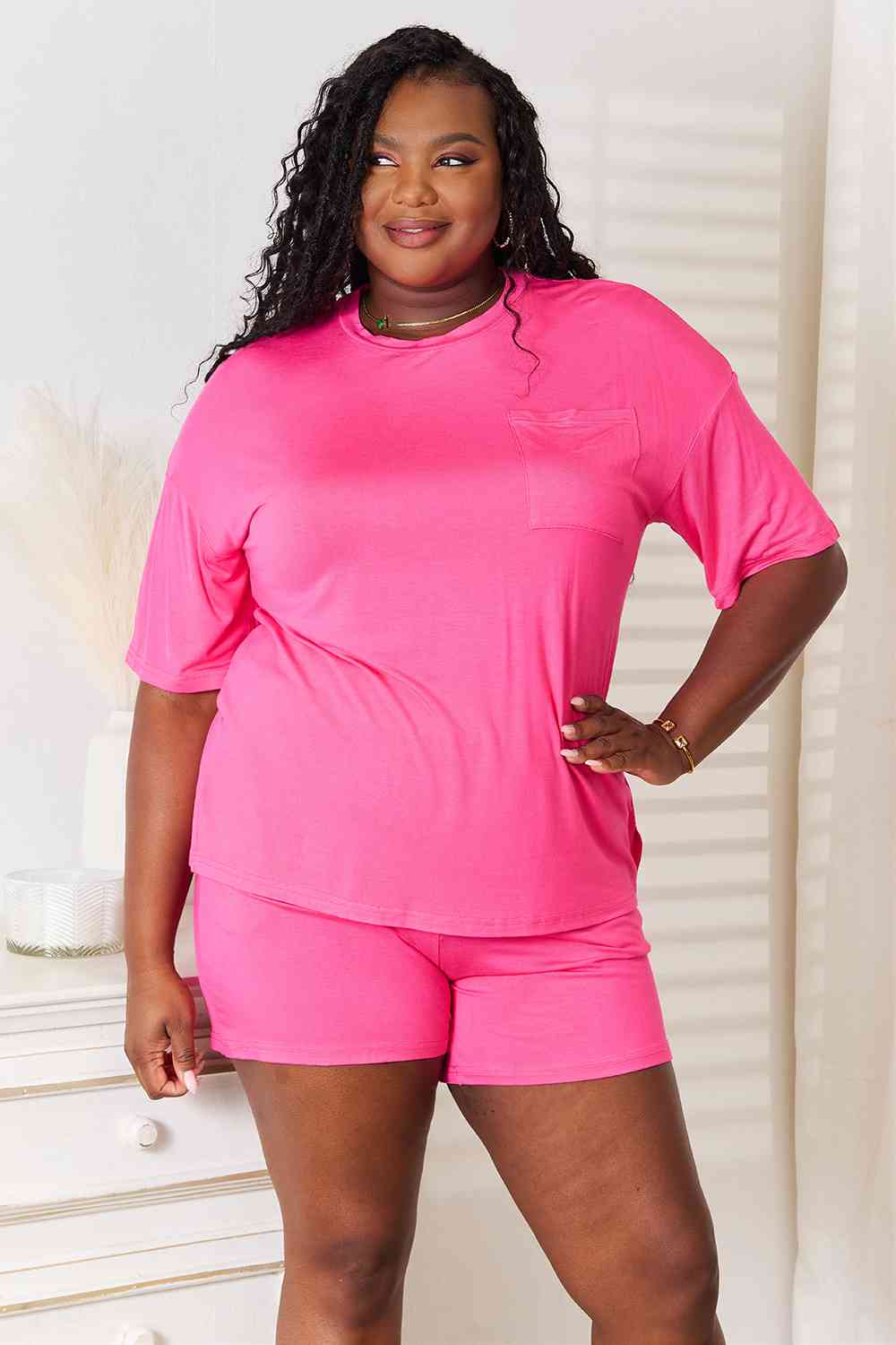 Basic Babe Full Size Soft Half Sleeve Top and Shorts Set