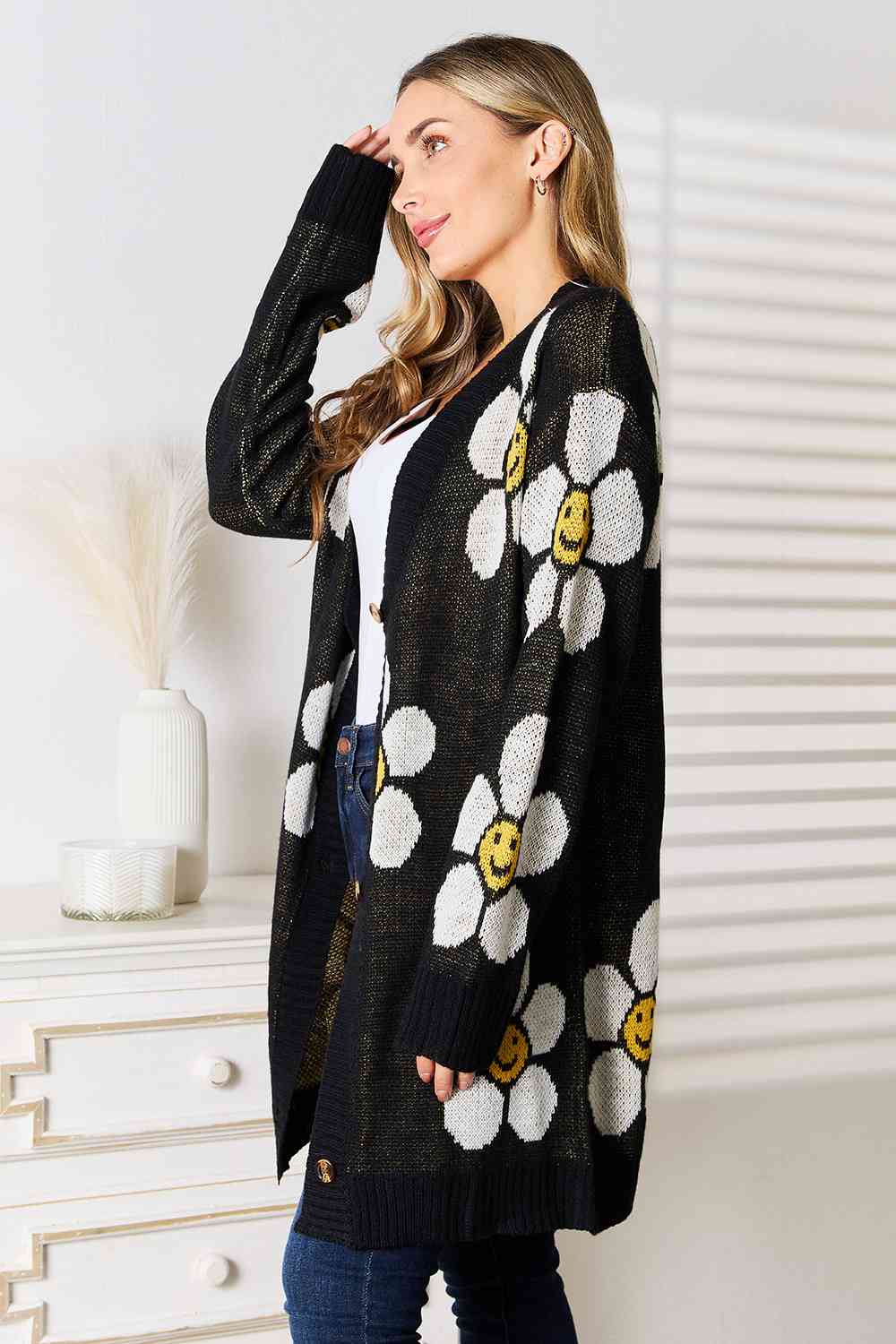 Flower Power Button Down Longline Cardigan - RTS