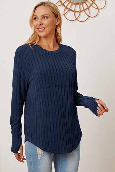 Basic Babe Full Size Ribbed Thumbhole Sleeve T-Shirt