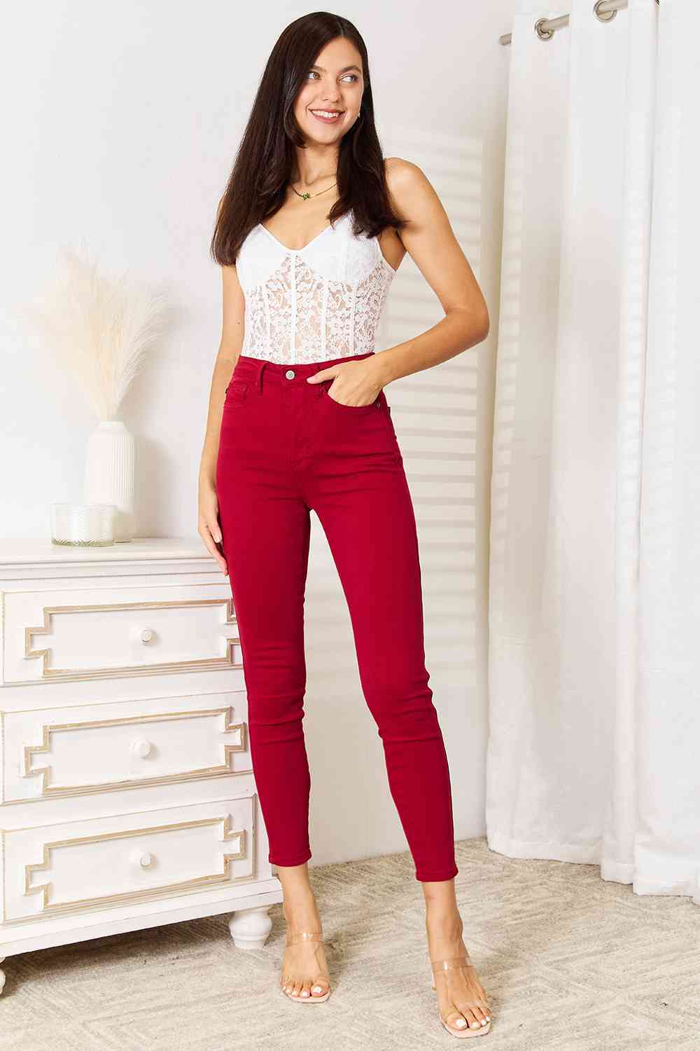 Judy Blue Red High Waist Tummy Control Skinny Jeans