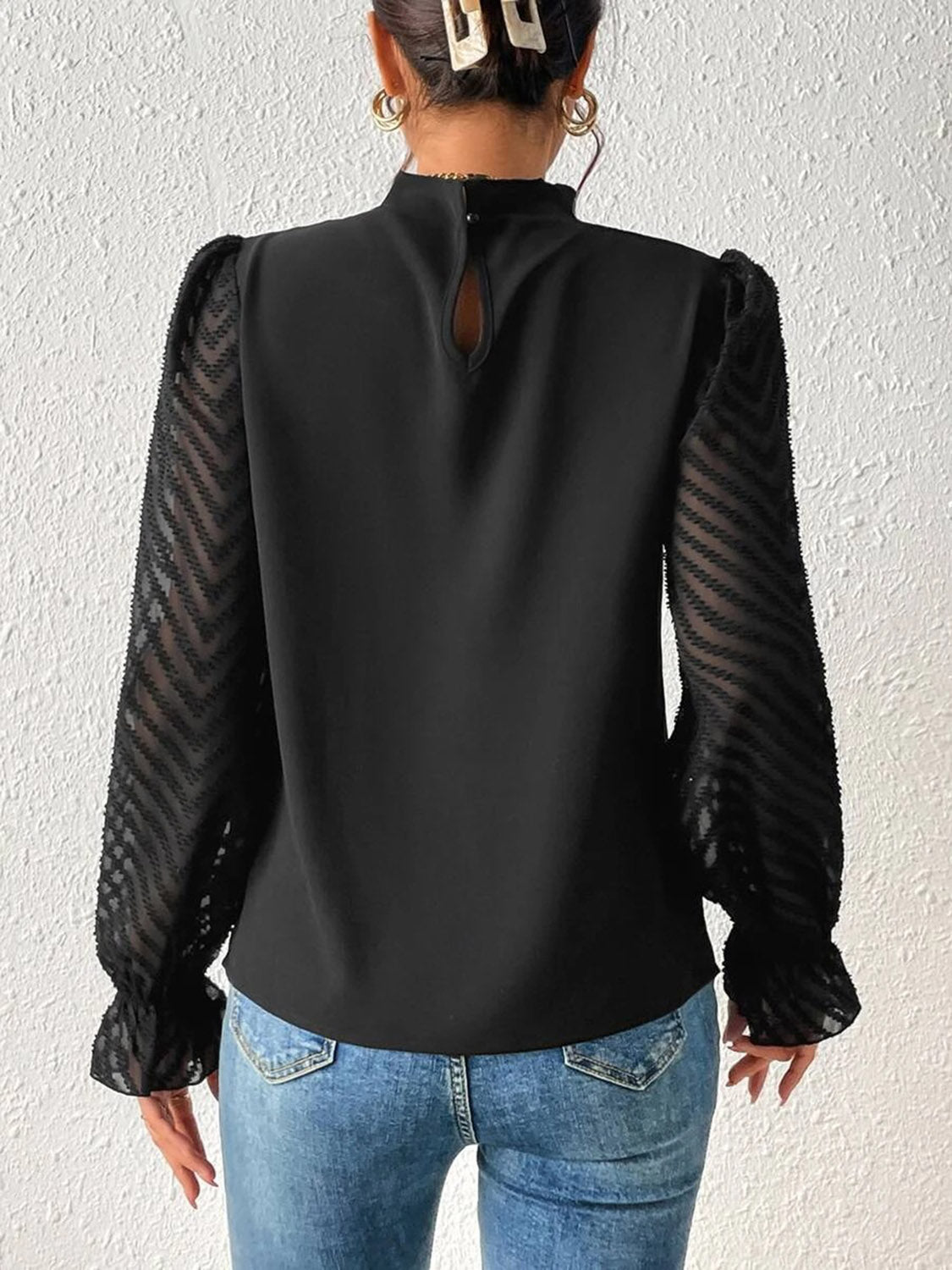 Look Like a Boss Mock Neck Flounce Sleeve Blouse