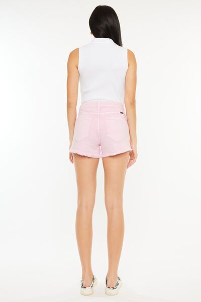 Kancan Pink Raw Hem High Rise Denim Shorts