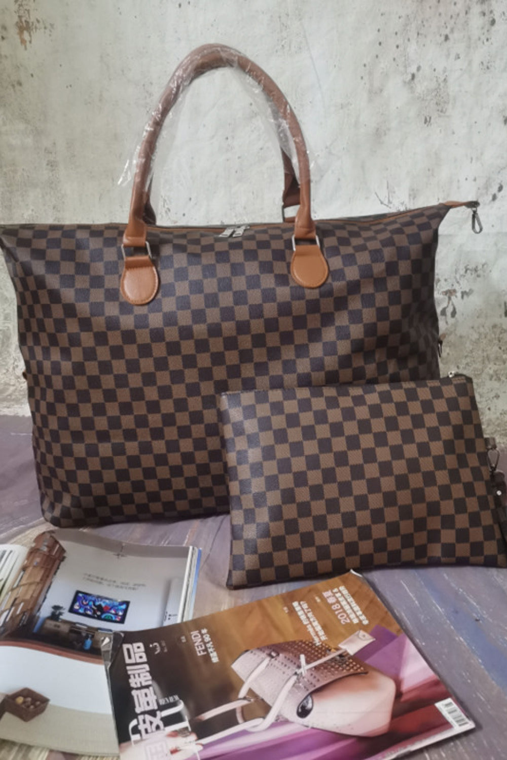 Designer Envy Checkered Two Piece Oversized Bag Set