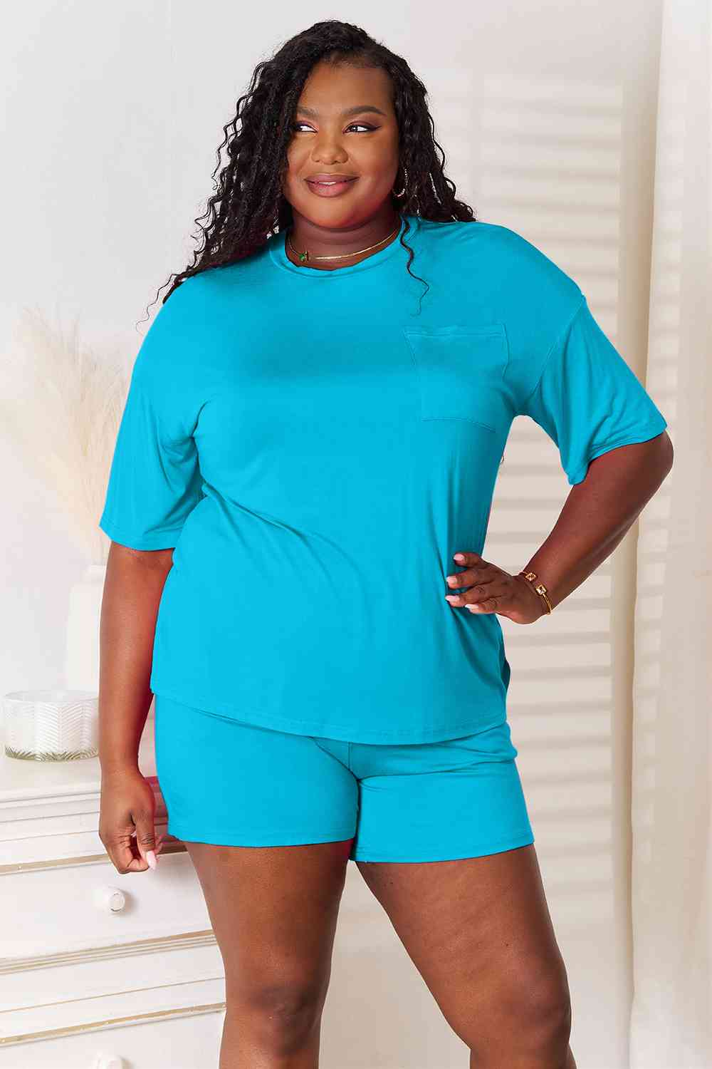 Basic Babe Full Size Soft Half Sleeve Top and Shorts Set